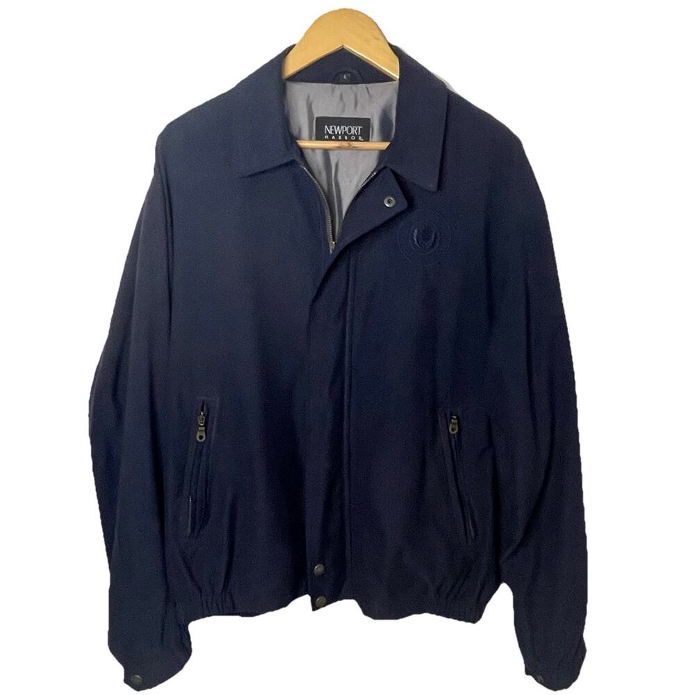 VTG Newport Harbor Navy Blue UCONN Bomber Jacket University of Connecticut LRG